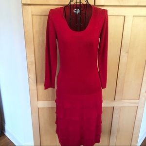 Marvin Richards Faux Wool Red Ruffle Sweater Dress size XS